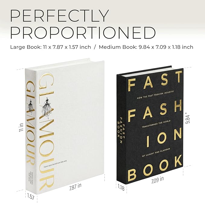 Decorative Books for Home Decor – Black & White Linen Faux Books for Decoration: Aesthetic Fake Book Shelf, Living Room, Mantle, Entryway & Coffee Table Decor – Stack Faux Book Storage Box, Set of 2