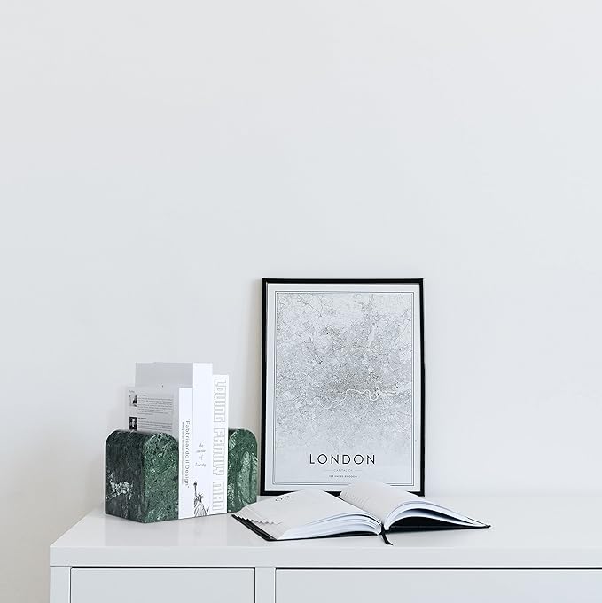 Koville Indian Natural Marble Bookends for Shelves, 13LBS Non-Slip Book Ends, Heavy Duty Marble Book Holders Organizer, Bookshelf Apartment Decor for Movies/CD/Video Games(Indian Green)