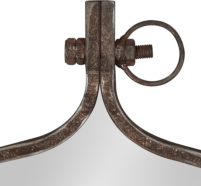 Kate and Laurel Yitro Round Industrial Rustic Metal Framed Wall Mirror, 23.5x28.5, Rustic Metal, Chic Industrial Accent Mirror for Wall