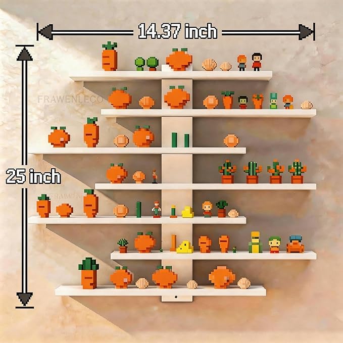 No Drill Floating Shelf for Wall, 7-Tier Wall Mounted Organizer, Damage-Free Display Shelf for Collectibles, Figures, Bathroom Kitchen Storage, White