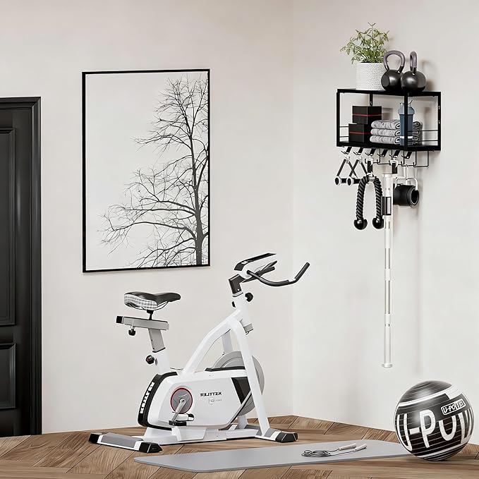 TJ.MOREE 2 Tier Floating Shelf Compatible with Tonal Accessories, T-Bracket Lock Adapters Hanger, Wall Mount Home Gym Storage Rack for Fitness Equipment（Black