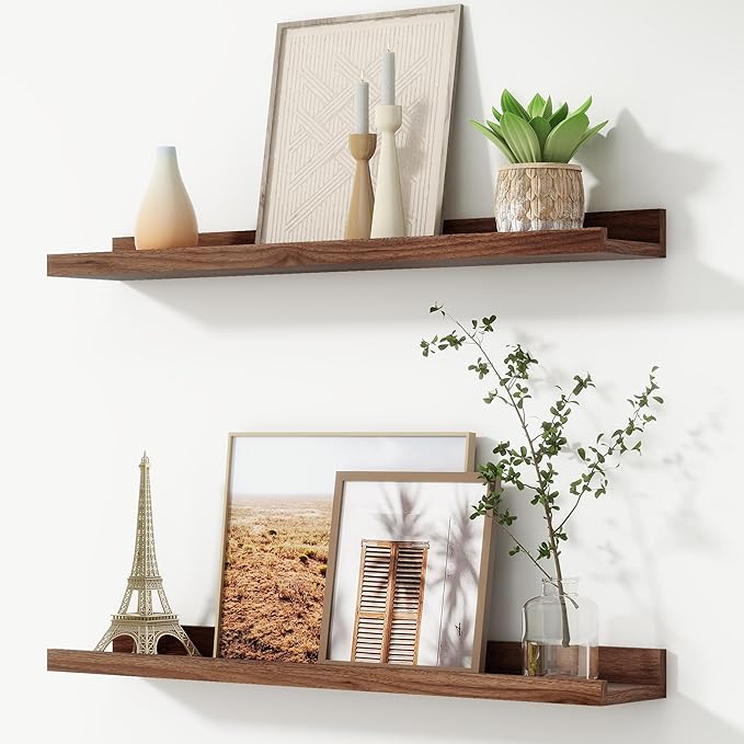 FLYJOE Picture Ledge Shelf, Floating Shelves Set of 2, 30 Inches Nursery Book Shelves for Toys Storage, Kids Bookshelf Wall Mounted for Living Room Bedroom Decor Books Photo Frames, Rustic Brown