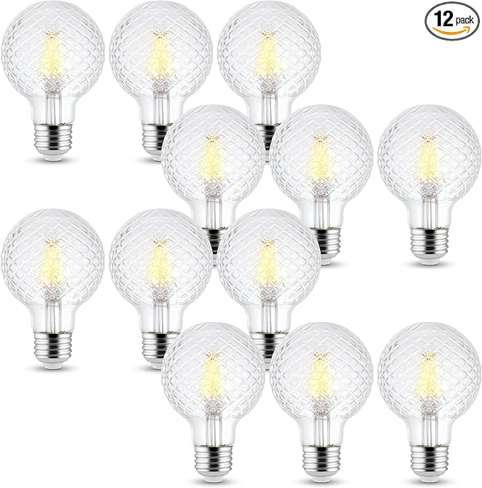Decorative Light Bulb (12-Pack) 5.5 Watt G25 LED Filament Bulb E26 Medium Base (40W Equivalent) 3000K Warm White, 500 Lumens, Dimmable, Cut Glass Clear Decorative Light Bulbs