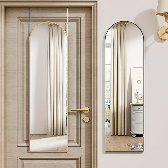 Vlush Door Mirror, Full Length Mirrors Over The Door, 14'' x 48'' Hanging/Rectangular Wall Mirror, Wall-Mounted/Hanging/Leaning, Home Decor,(Gold)