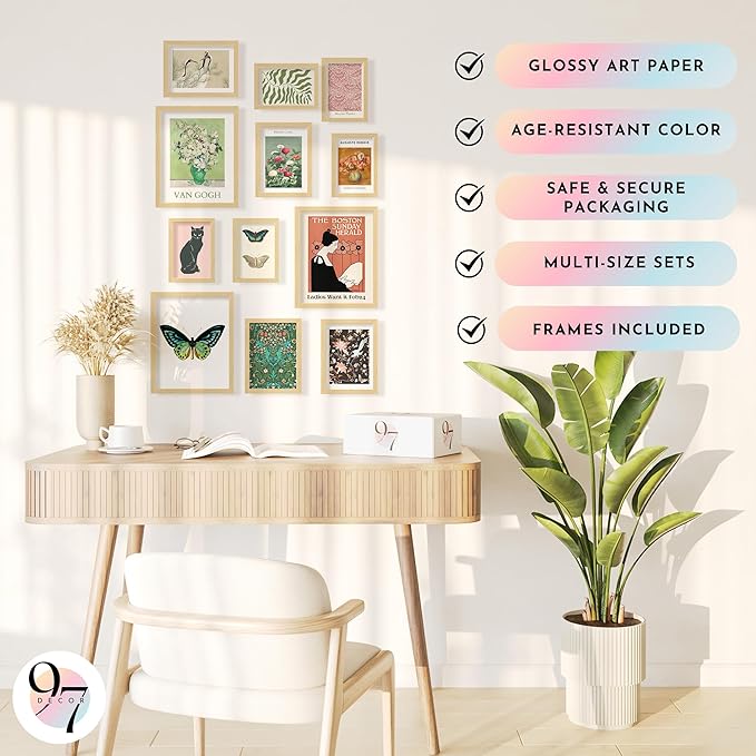 97 Decor Vintage Eclectic Home Decor - Boho Gallery Wall Art Prints Set, Cute Dorm Posters For Room Aesthetic Pictures, Earthy Boho Wall Decor For Teen Girl Bedroom Apartment Decoration (Unframed)