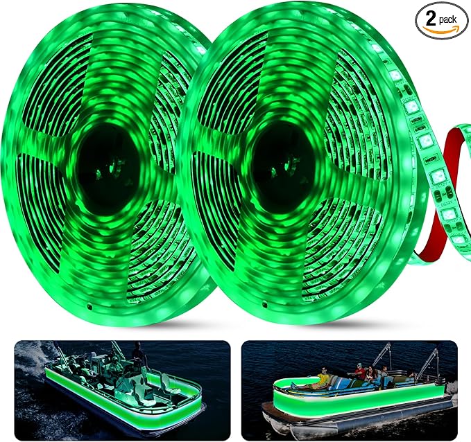 66ft Boat Lights for Night Fishing Marine LED Strip Lights 12V Waterproof, Interior Light Deck Light for Pontoon, Kayak, Jon Boats, Bass Boat, Fishing Boats (Green)