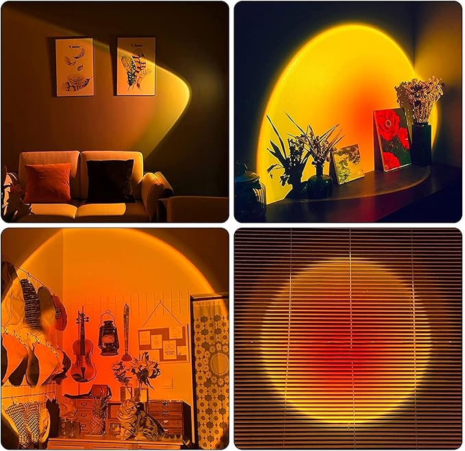 Sunset Lamp, 360° Rotation Sunset Projector Light, 6 Colors Rainbow Projection Night Light, USB LED Atmosphere Lamp for Selfie, Photography, Bedroom Decor, Living Room & Home Ambiance Lighting