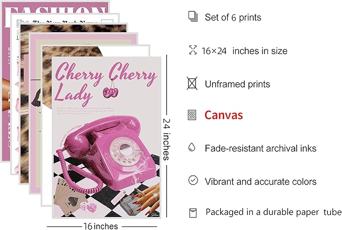 ZxXzkwpP Pink Cheetah Print Room Decor Poster, Trendy Fashion Leopard Print Wall Art Aesthetic Lucky 8 Ball Poster Coquette Preppy Y2k Red Funky Art For Bedroom (Pink 16x24x6 Unframed)