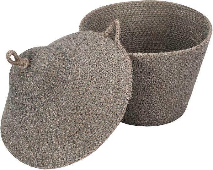 Olea Mushroom Container – Handmade 12" Woven Jute Decorative Storage Basket – Rustic Storage for Entryway, Bathroom, Kitchen, or Boho Cottagecore Decor - Forest Green