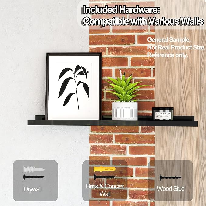 Long Floating Shelves for Wall Decor, Long Wall Mounted Storage Shelf for Bedroom, Living Room, Bathroom, Kitchen, Nursery, Display Picture Ledge Shelf with Lip Set of 2-36 Inches, Black