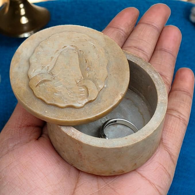 Soapstone Round Small Jewelry Box 2.25X1.5 inch, Hand Carved Designer, Makeup Organizer,Storage Box,Trinket Box, Ring Box, Jewelry Holder Organizer, Gifts for Women,Birthday Gift