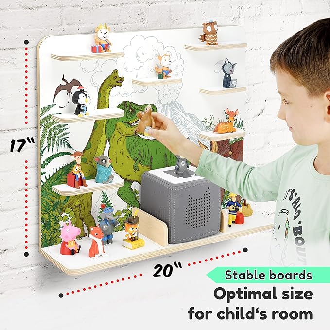 stadtecken Wooden Shelf for Music Box I Suitable for The Toniebox and Tonies I Perfect Storage in The Children's Room I for Setting up or Hanging (Dinomania)