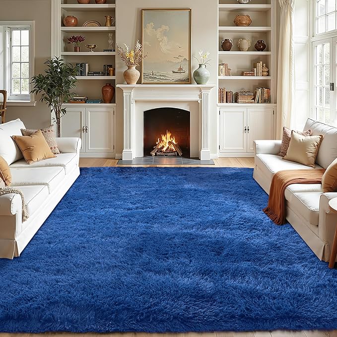 Blue Fluffy Area Rugs for Bedroom - Soft Plush Shag Rug 4x6 for Living Room Nursery Kids Room - Non Slip Fuzzy Shaggy Floor Carpets for Girls Boys Play Room Dorm Decor