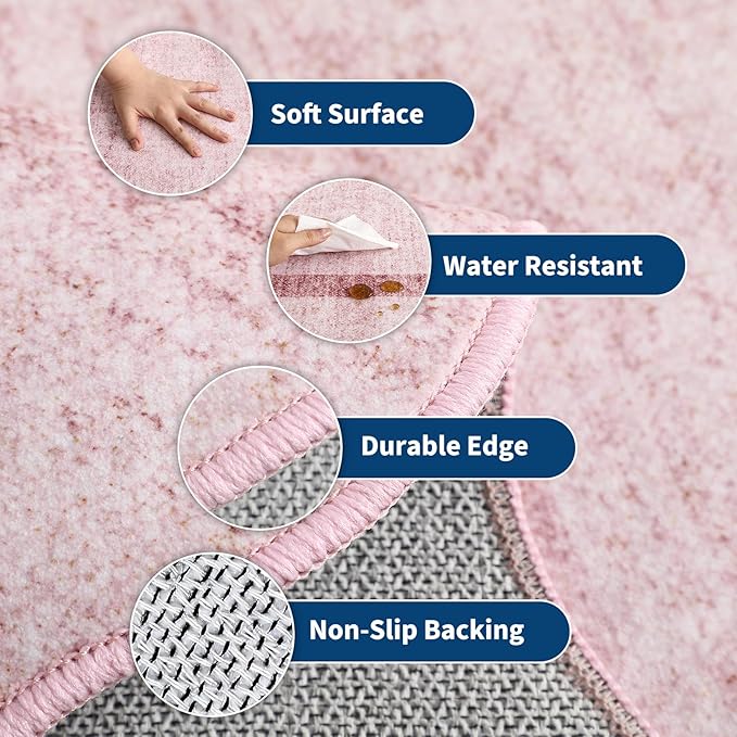 GarveeHome Scalloped Washable Runner Rug 2x8 Runner Modern Non Slip Kitchen Runner Distressed Low Pile Entryway Rug Soft Bathroom Rugs Stain Resistant Carpet for Bedroom Hallway Laundry 2'x8' Pink