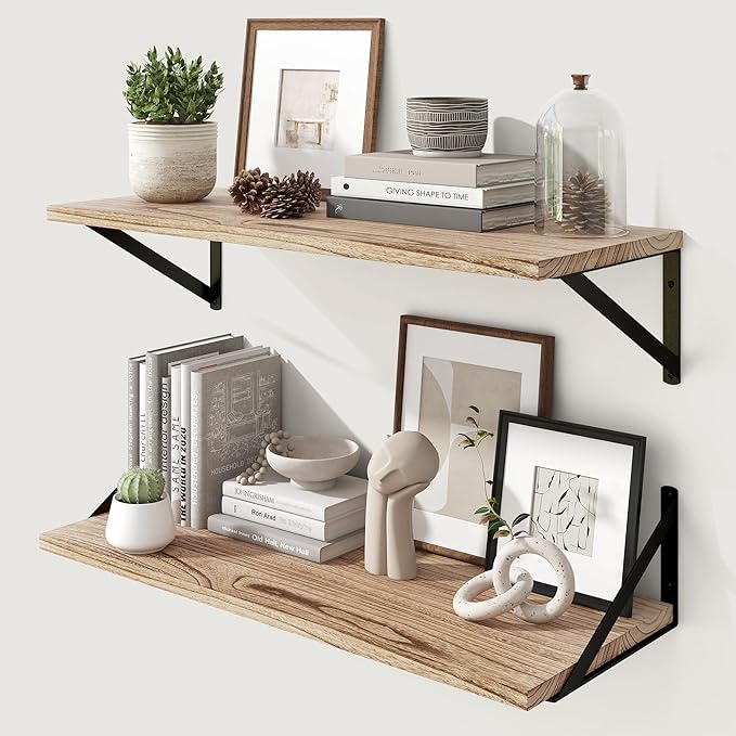 Marsmiles Deep Floating Shelves for Wall - 30 Inch Wide x 12 Inch Deep Wall Shelves Set of 2 - Rustic Wood Floating Shelves for Living Room Bedroom Bathroom