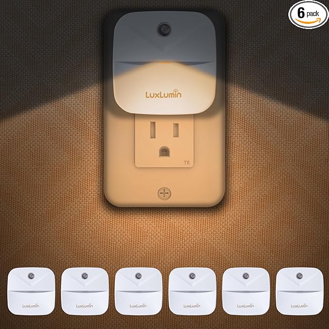 LuxLumin LED Night Lights Plug into Wall with Dusk-to-Dawn Sensor, Automatically Turn on and Off,Night Light for Kids,Bedroom,Bathroom,Stairs,Warm White, 6 Packs