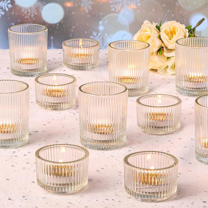 NITIME 10pcs Assorted Clear Votive Candle Holders for Wedding Centerpiece, Clear Tea Light Candle Holders, Glass Candle Holder for Table Centerpiece, Wedding, Home and Party Decorations