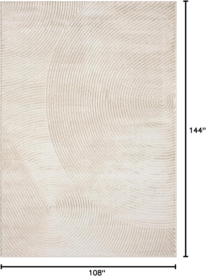 Abani Neutral Beige Area Rug | 9' x 12' Tan Geometric Carpet with Zen Circle Pattern | Rugs for Living Room, Bedroom, Office