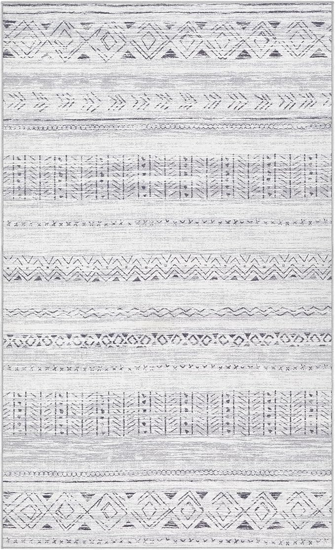 cotiled 3x5 Area Rug Living Room: Washable Boho Rugs with Non Slip Backing Small Soft Indoor Stain Resistant Carpet for Bedroom Farmhouse Dining Room Lightweight Home Decor Dark Grey