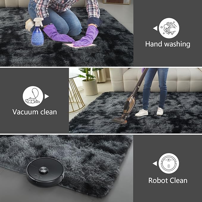 Shag Area Rugs for Bedroom Living Room,4X6 Ultra Soft Fluffy Area Rugs for Dorm, Indoor Carpet Nursery Rugs for Kids Room Home Decor, Black Grey