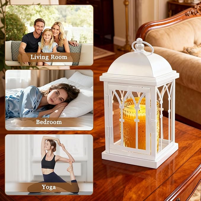 Candle Warmer Lamp with Timer,Dimmable Large Electric Lantern Candle Warmer for Jar Candles,Vintage Enclosed Candle Lamp Warmer for Children Pet Family-White