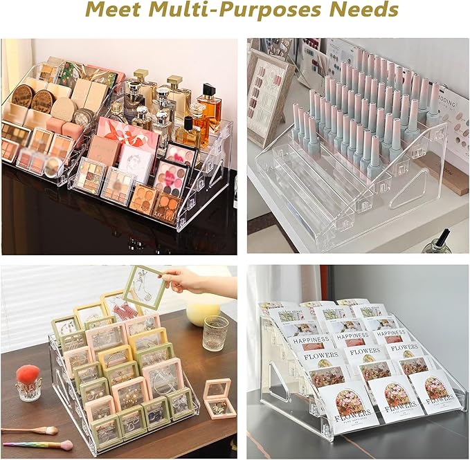 2 Pack 7-Tier Acrylic Card Display Stand, Versatile Sticker Display Rack Holder for Greeting Card Business Brochure Postcard Portable Card Display Shelf for Vendors Craft Trade Shows