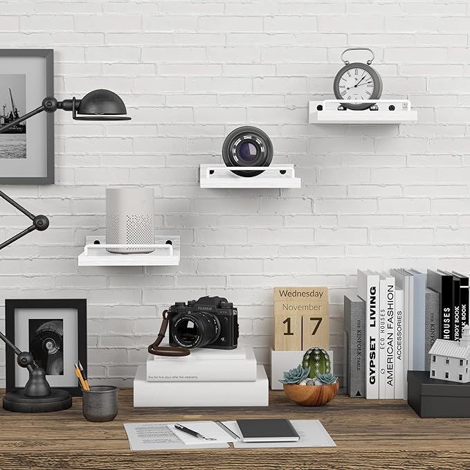 RYOFOBETTO Small Floating Shelf, 6 X 6 Inches Farmhouse Wall Shelves for Living Room, Bedroom, Picture Frames, Plants, Kitchen, Set of 3 (White)