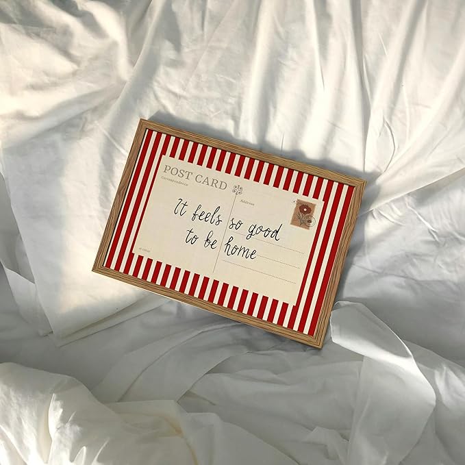 It Feels So Good To Be Home Wall Art, Vintage Inspirational Postcard Canvas Wall Decor Painting, Red Striped Quotes Artwork Print Picture for Living Room Bedroom 12x16 Inch Wood Framed