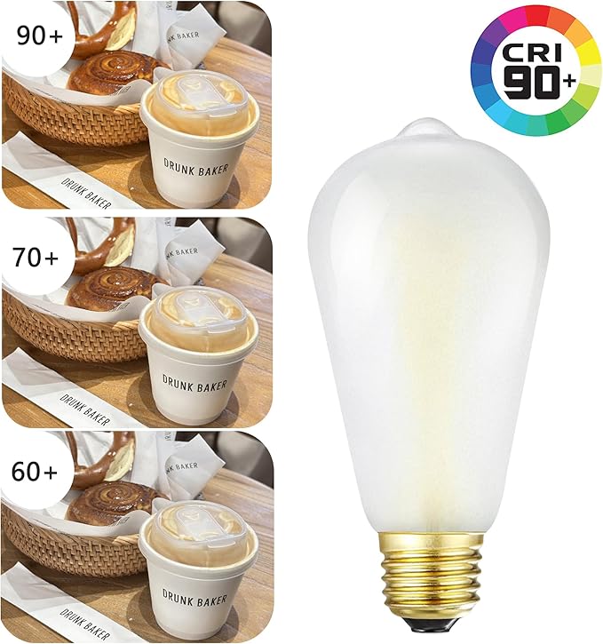 E26 Frosted LED Edison Bulbs, 6W Equivalent 60W, Warm White 2700K,600LM,AC120V, ST58 Dimmable Antique LED Filament Bulbs with 90+ CRI,Pack of 6 (6W=60W Warm White)