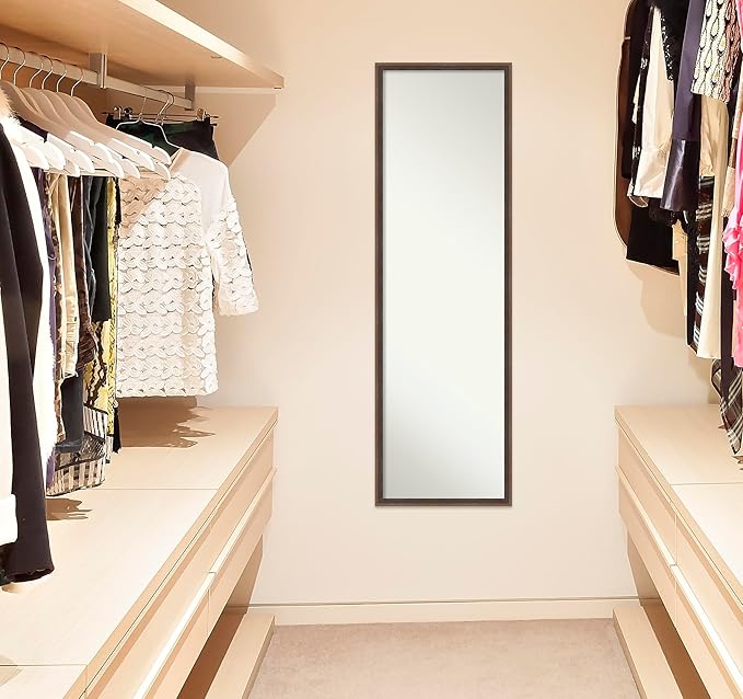 Amanti Art Brown Full Length Mirror for Door, 49x15 Hardwood Wedge Mocha Tall Wall Mirror Full Length, Mounted to Door or Closet Wall with no Visible Brackets, Modern Wood Frame, Bedroom Decor