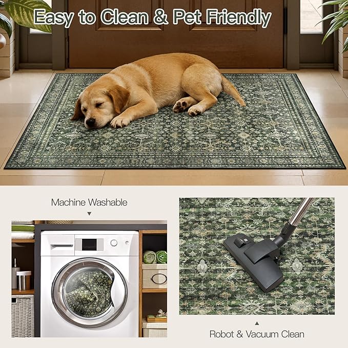 Lofus 2x4 Area Rug for Entryway Bathroom, Green Non Slip Washable Kitchen Mats for Floor, Soft Door Mat Indoor Entrance, Small Area Rugs, Farmhouse Carpet for Entry Living Room Bedroom