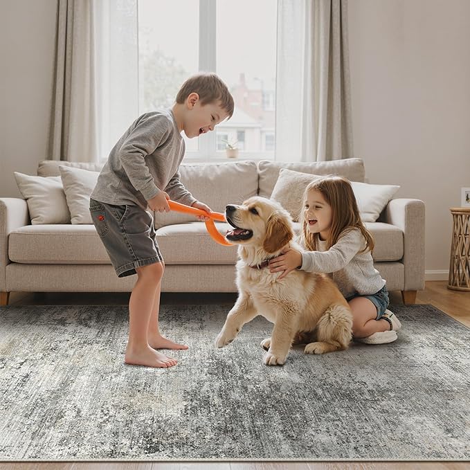 GENIMO 2x3 Rugs for Entryway Entrance, Modern Machine Washable Rug Ultra Soft Indoor Area Rugs 2x3 for Bedroom Kitchen Bathroom, Lightweight Low Pile Carpet with Non Slip Backing, Mist Grey