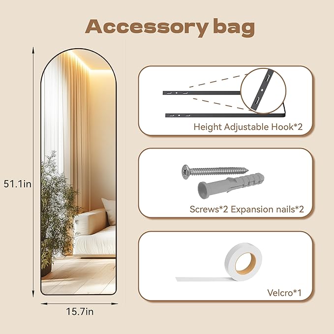 Hasipu Door Mirror Full Length, 51.1 x 15.7 Inch Full Body Wall Mirror Over The Door Hanging Mirror for Bedroom, Living Room, Cloakroom (White)