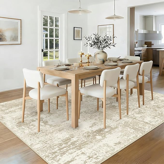 RELEANY Washable Area Rugs 9'x12' Non-Slip Modern Abstract Soft for Living Room Entryway Bedroom Nursery, Print Pattern, Beige Cream Brown