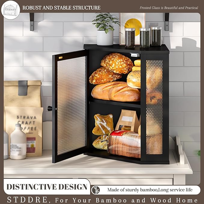 STDDRE Corner Bread Box Kitchen Countertop Extra Large Capacity Farmhouse Bread Box, Corner Countertop Storage, Double Layer Bread Holder (Black, Extra Large)