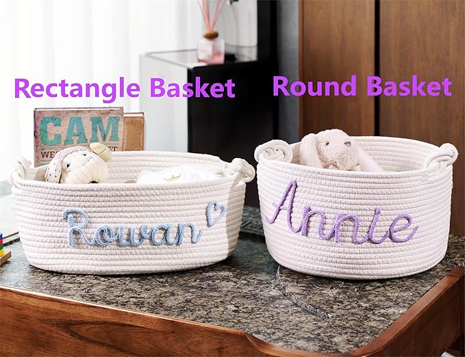 JUPPE Custom Baby Shower Basket, Personzlized Basket with Baby Name, Baby Boy Girl Storage Organizer Cotton Rope Nursery Decor Newborn Gift (style 1) (Style 4)
