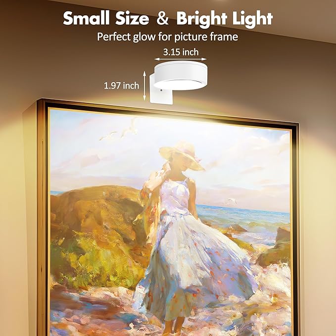 6Pcs Picture Light Battery Operated, Magnetic Led Painting Light with Remote Dimmable and Timer, 3 Lighting Modes Art Display Light for Picture Frame Paintings, Wireless Wall Decor Puck Lights