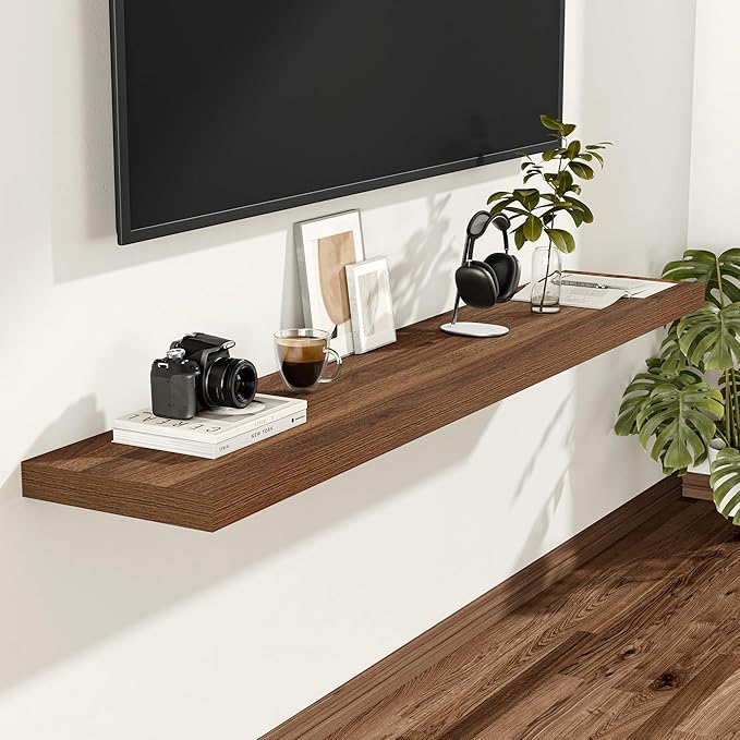 Vivelove Rustic Floating Shelves for Wall 12 Inch Deep, 47.2" X 12" X 1.5" Floating Shelf, 2 Inch Thick Shelf for Living Room Bathroom Bedroom Kitchen Office, Rustic Farmhouse Decor Set of 2, Walnut