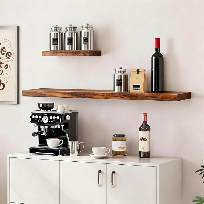 Vervida® Floating Shelves for Wall 35.4" Extra Long - Wall Shelf Bathroom Kitchen Living Room Bedroom Farmhouse Home Decor Display Bookshelf Large 35.4 x 9.3 inch Set of 3, Rustic Brown