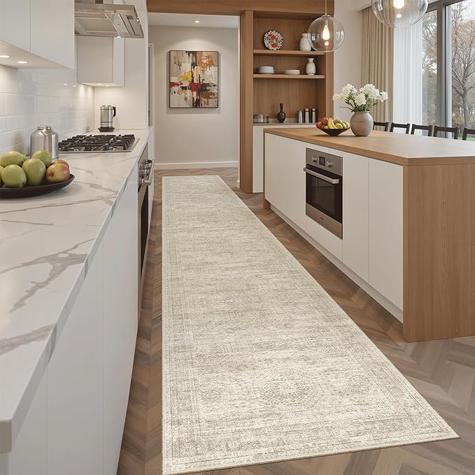Soalmost Runner Rug 2x12 Washable Non-Slip Hallway Runner Rugs for Kitchen Bathroom Laundry Room Beige Vintage Floor Carpet Runners for Hallways Entryway
