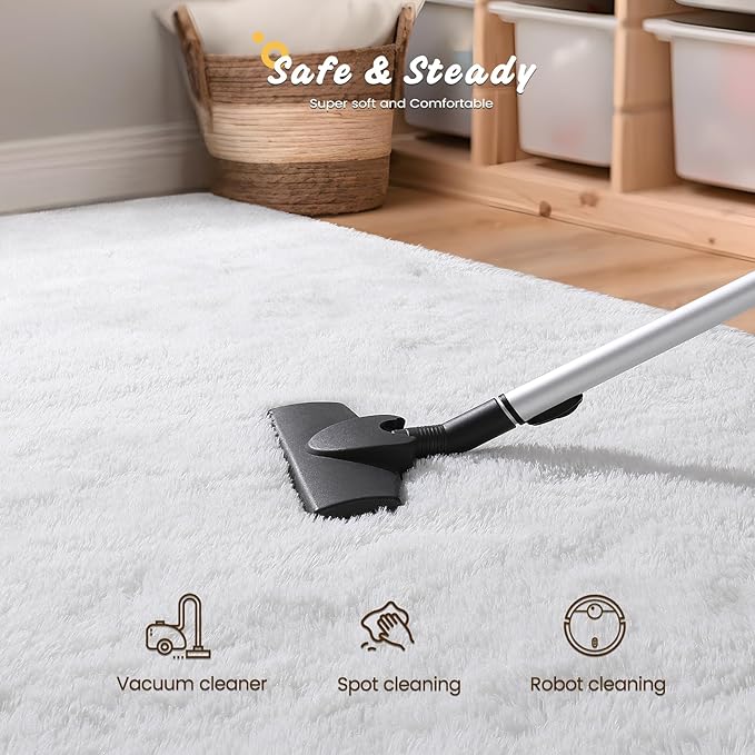 Soft Area Rugs for Bedroom Living Room Plush Fluffy Rug 9x11 Feet, Shag Furry Area Rug Carpet Non Shedding for Nursery Children Kids Girls Room Home Decorative, Ivory