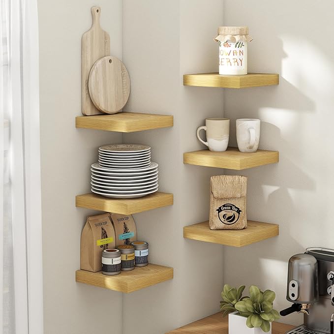 8 Inch Floating Shelves for Wall with Invisible Brackets Set of 3, 8"D Engineered Wood Wall Shelves with Wood Grain for Living Room, Bedroom, Bathroom, Kitchen Decor and Storage, Oak Finish
