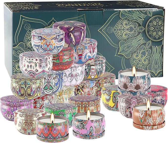 Scented Candles Gifts Set 24 Pack Soy Wax Travel Tin Advent Candles for Home 2.5 OZ jar Candles for Mom for Christmas, Birthday, Thanksgiving, Mother's Day.