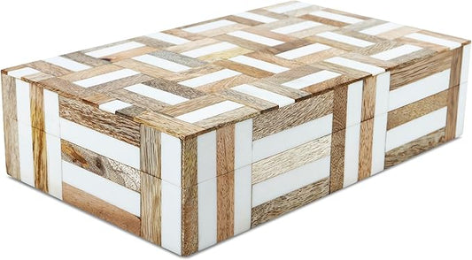 Handicrafts Home Decorative Storage Box with Lid Wooden Storage Organizer Box Multi Purpose Storage Box for Coffee Table Desk Shelf – Resin Inlay Marquet Chase Collection - 10x6x2.5