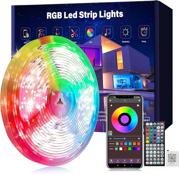 Ledagic 65.6 ft LED Lights for Bedroom Music Sync RGB LED Strip Lights with APP & Remote Control LED Lights for Room Home Party Christmas Wall Decor