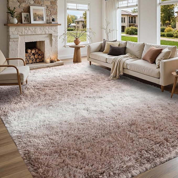 Area Rugs for Living Room 6x9 Feet, Soft Fluffy Shagg Plush Bedroom Rug Non-Slip,Large Carpet for Nursery Kids Dorm Home Decor Gradient Beige