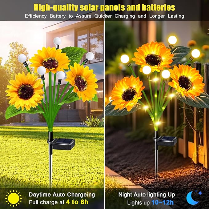 EDOF 6 Pack Sunflower with Firefly Lights,Solar Lights Outdoor Garden Decor,Solar Flowers Lights Waterproof,Sunflowers Birthday Gifts for Mom Women,Decorative Stakes Fairy Lights for Yard Patio Lawn