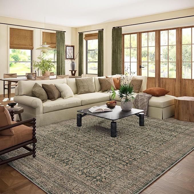 palohom 10x14 Area Rug Washable Rugs: Large Living Room Rug Stain Resistant Non Slip Distressed Vintage Low Pile Faux Wool Soft Rugs for Bedroom Farmhouse Dining Room Nursery Indoor
