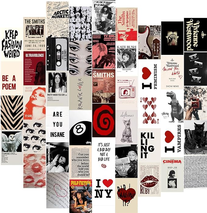 KBKBART 50Pcs Downtown Girl Room Decor, Y2k Wall Art Prints for Bedroom, Coquette Wall Collage Kit for Room Aesthetic, 4"x6" Vintage Photo Collage Kit Pictures, Retro Rockstar Posters Dorm Decor