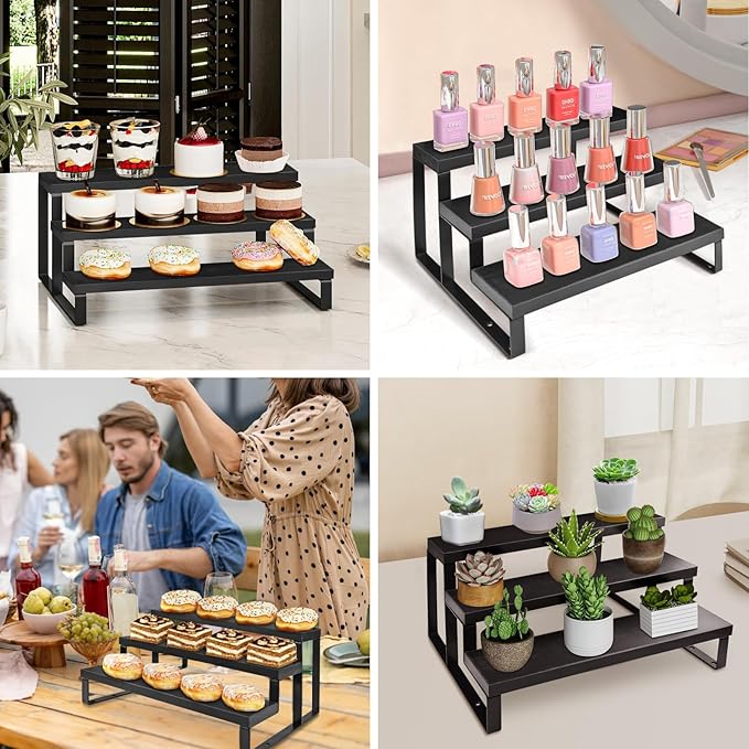 3 Tier Cologne Stand for Men 2 Pack,12 Inch Wooden Cologne Organizer for Dresser Waterproof Perfume Organizer with Anti-Slip Washers for Makeup,Figures,Cupcake,Perfume,Dessert,Display Risers Stand